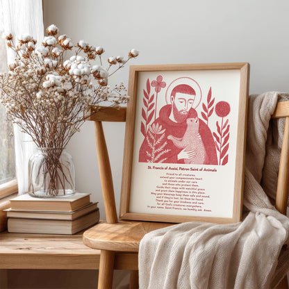 St Francis with Cat Art Print - Red interior mockup 07 - p_2_franc_cat_0007_Layer 3