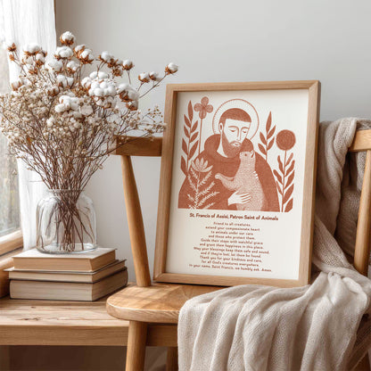 St Francis with Cat Art Print - Terracotta interior mockup 06 - p_2_franc_cat_0009_Layer 1