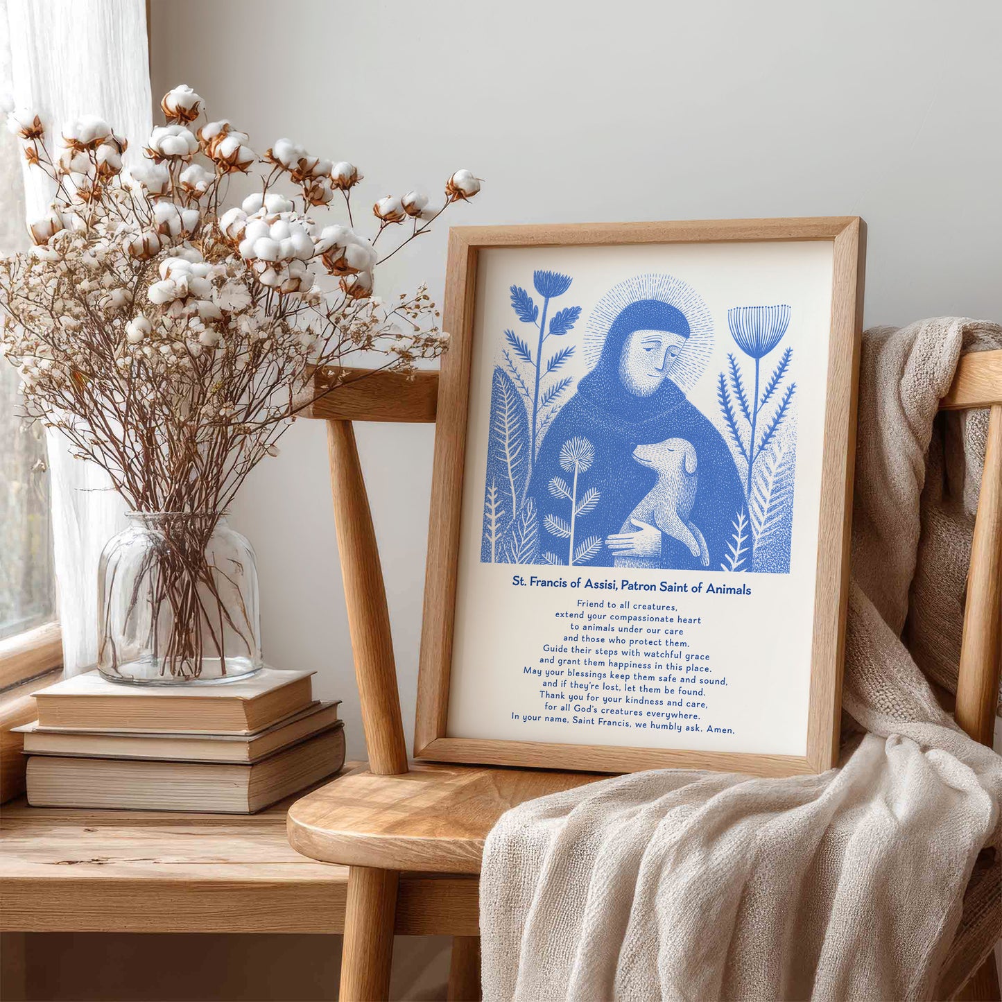 St Francis with Dog Art Print - Blue interior mockup 06 - p_2_franc_dog_0001_Layer 9