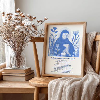 St Francis with Dog Art Print - Blue interior mockup 06 - p_2_franc_dog_0001_Layer 9
