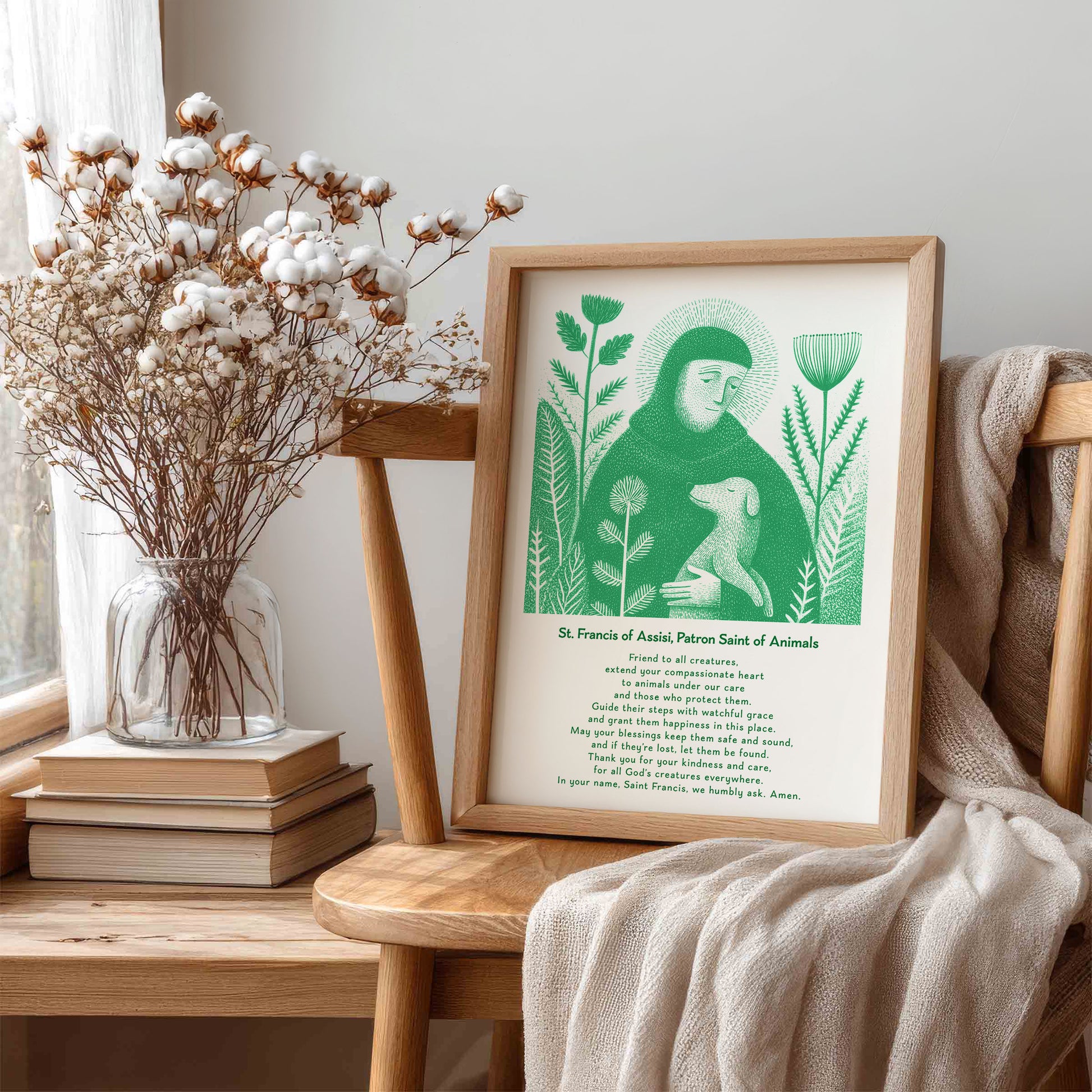 St Francis with Dog Art Print - Green interior mockup 06 - p_2_franc_dog_0004_Layer 6