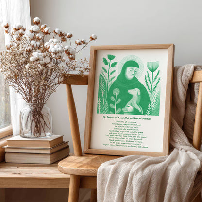 St Francis with Dog Art Print - Green interior mockup 06 - p_2_franc_dog_0004_Layer 6