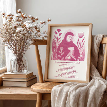 St Francis with Dog Art Print - Pink interior mockup 06 - p_2_franc_dog_0005_Layer 5