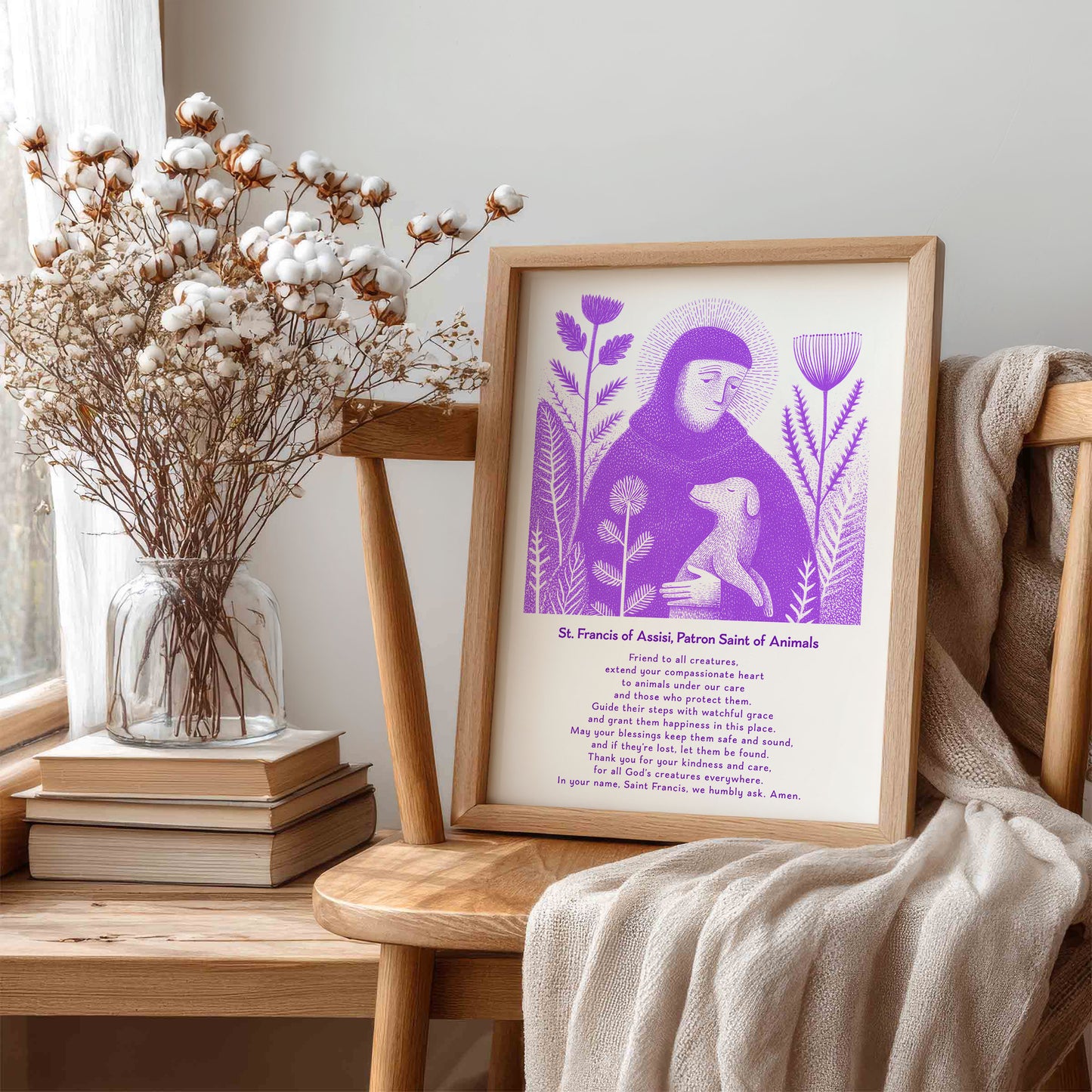 St Francis with Dog Art Print - Purple interior mockup 07 - p_2_franc_dog_0006_Layer 4