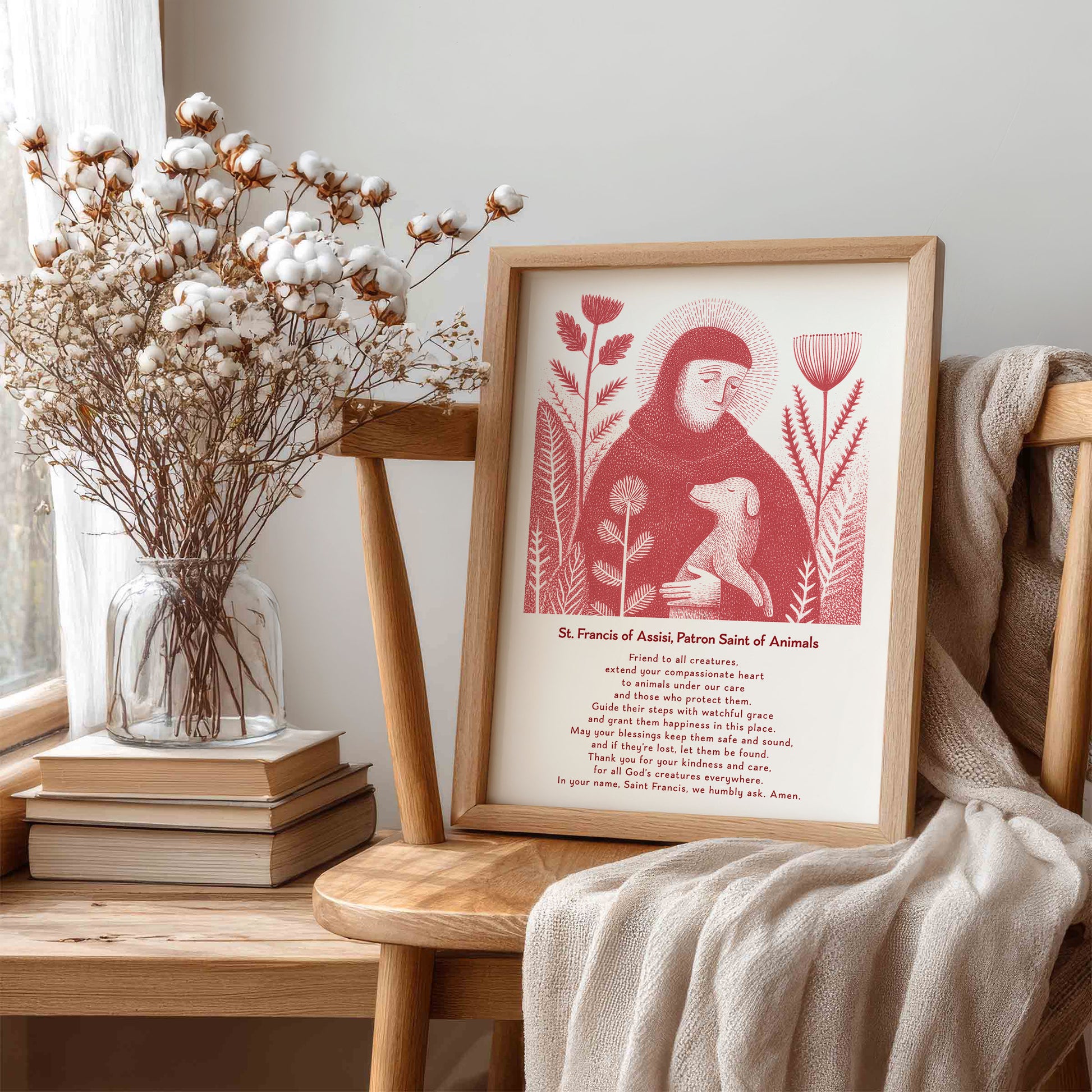 St Francis with Dog Art Print - Red interior mockup 07 - p_2_franc_dog_0007_Layer 3