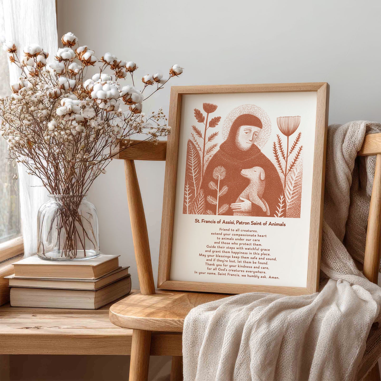 St Francis with Dog Art Print - Terracotta interior mockup 06 - p_2_franc_dog_0009_Layer 1