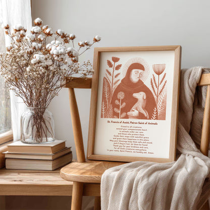 St Francis with Dog Art Print - Terracotta interior mockup 06 - p_2_franc_dog_0009_Layer 1