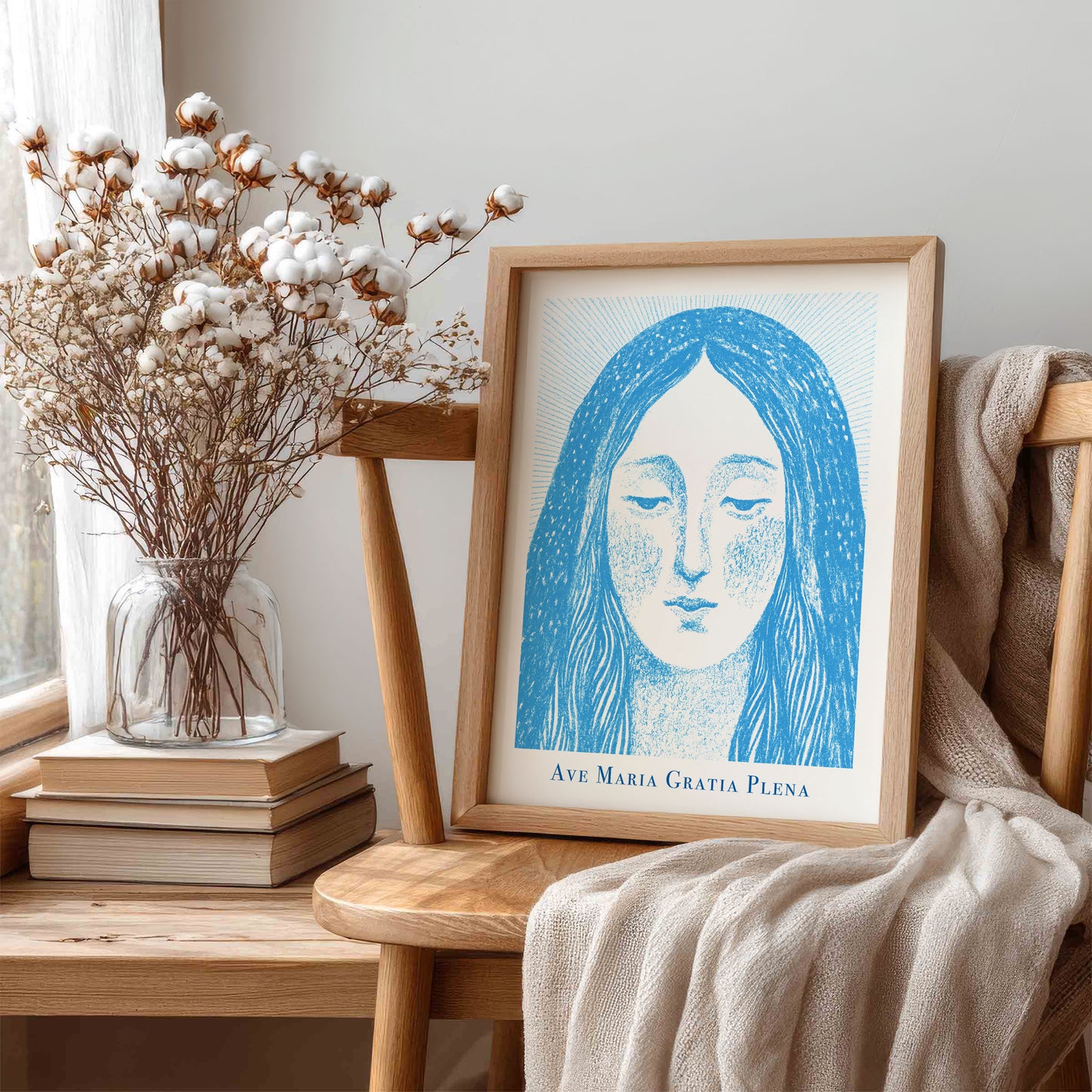 Virgin Mary Art Print - Deep Blue interior mockup 06 - p_2_maria_0002_Layer 8