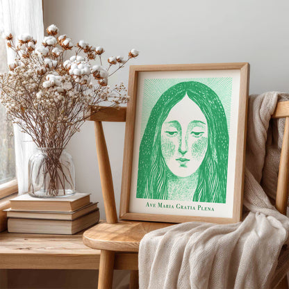 Virgin Mary Art Print - Green interior mockup 05 - p_2_maria_0004_Layer 6