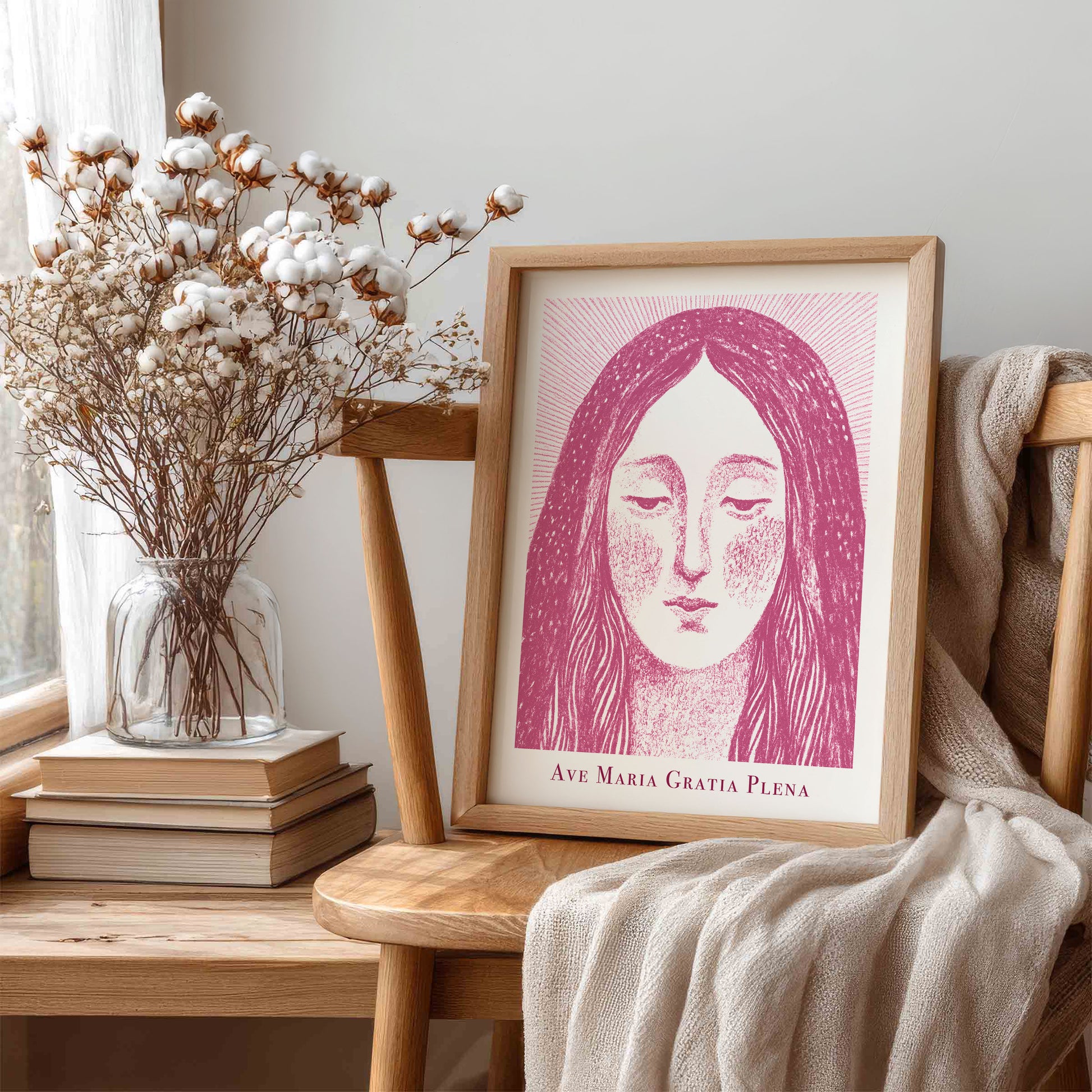 Virgin Mary Art Print - Pink interior mockup 05 - p_2_maria_0005_Layer 5