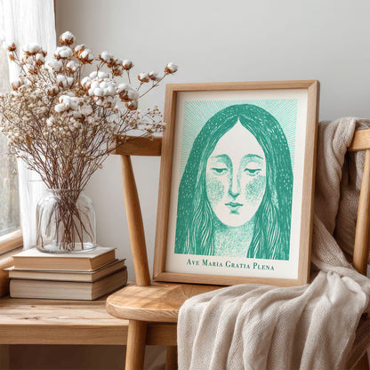 Virgin Mary Art Print - Teal interior mockup 05 - p_2_maria_0008_Layer 2