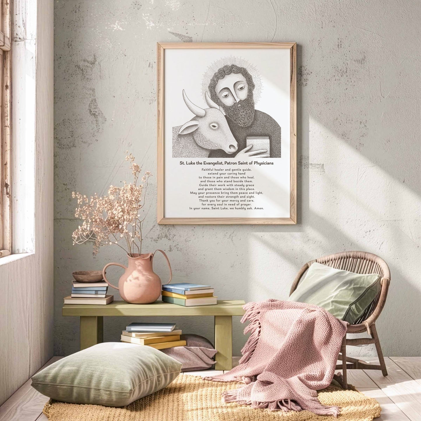 St Luke Art Print - Brown interior mockup 04 - p_31_greenesh_plaster_0001_Layer 8