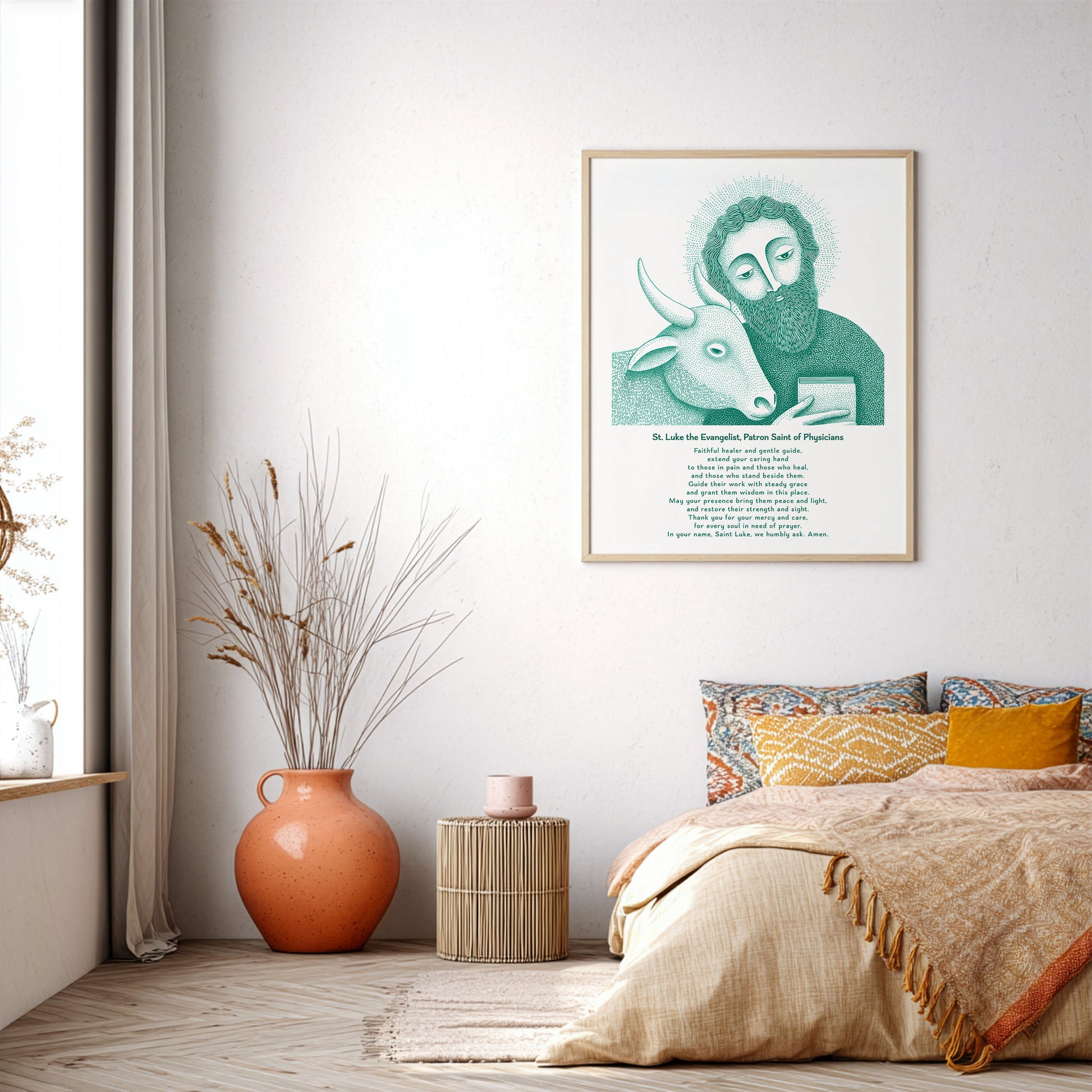 St Luke Art Print - Teal interior mockup 04 - p_32_airy_bedroom_0002_Layer 3