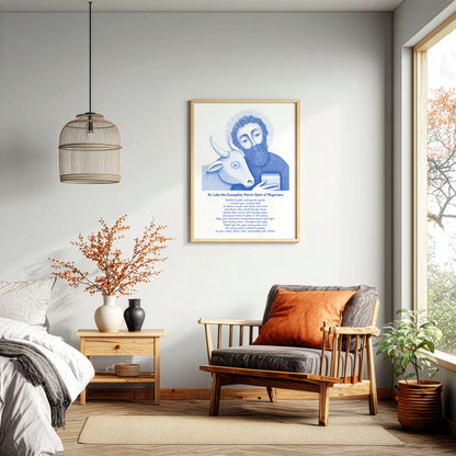 St Luke Art Print - Blue interior mockup 04 - p_33_brown_chair_0002_Layer 7