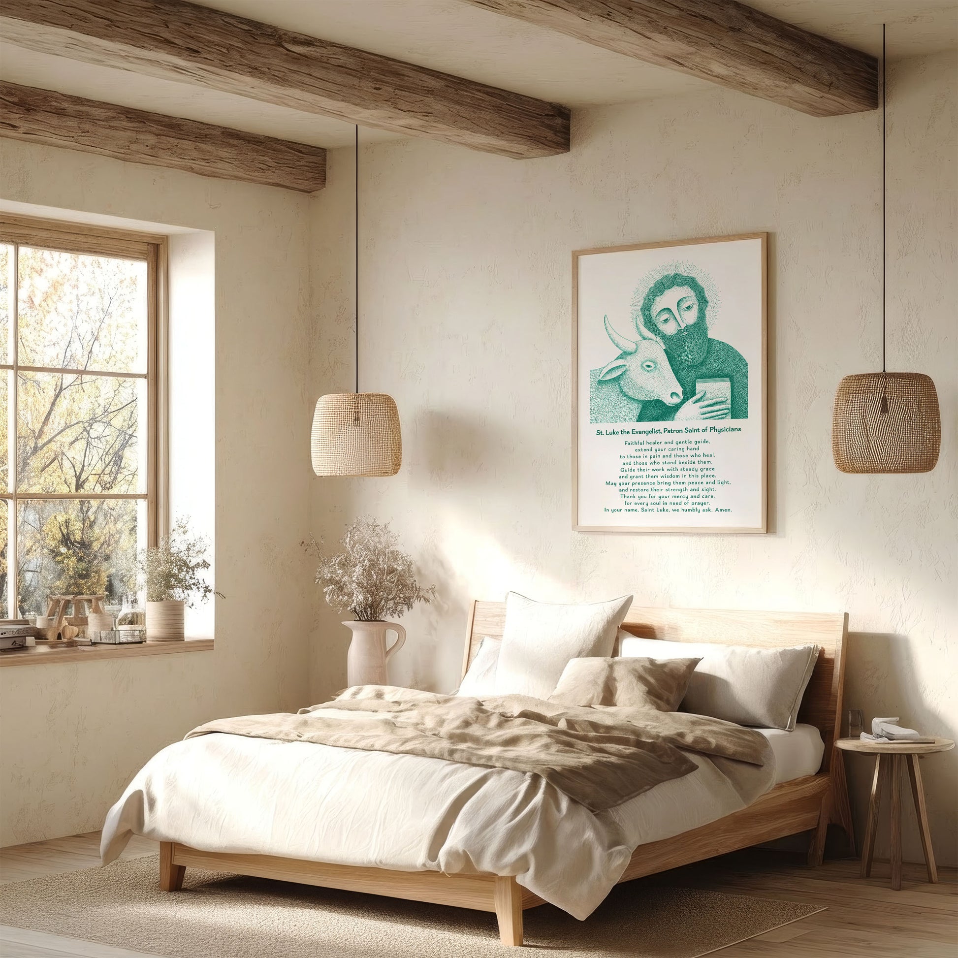 St Luke Art Print - Teal interior mockup 06 - p_36_scandi_bedr_0001_Layer 3