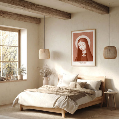 St Dymphna Art Print - Terracotta interior mockup 03 - p_36_scandi_bedr_0004_Layer 6