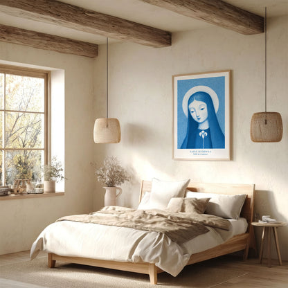 St Dymphna Art Print - Deep Blue interior mockup 05 - p_36_scandi_bedr_0005_Layer 7