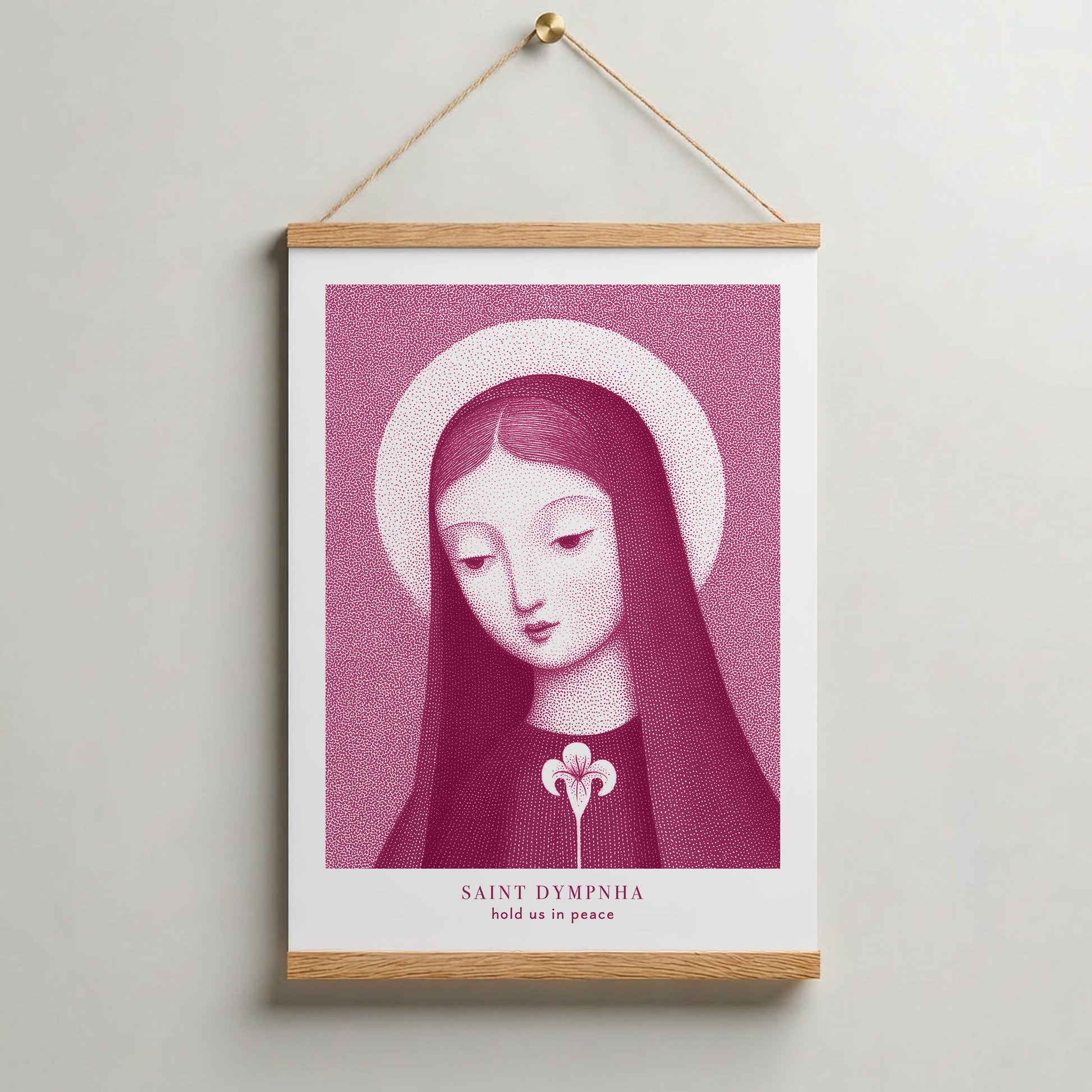 St Dymphna Art Print - Pink interior mockup 06 - p_37_hanging_0007_Layer 11