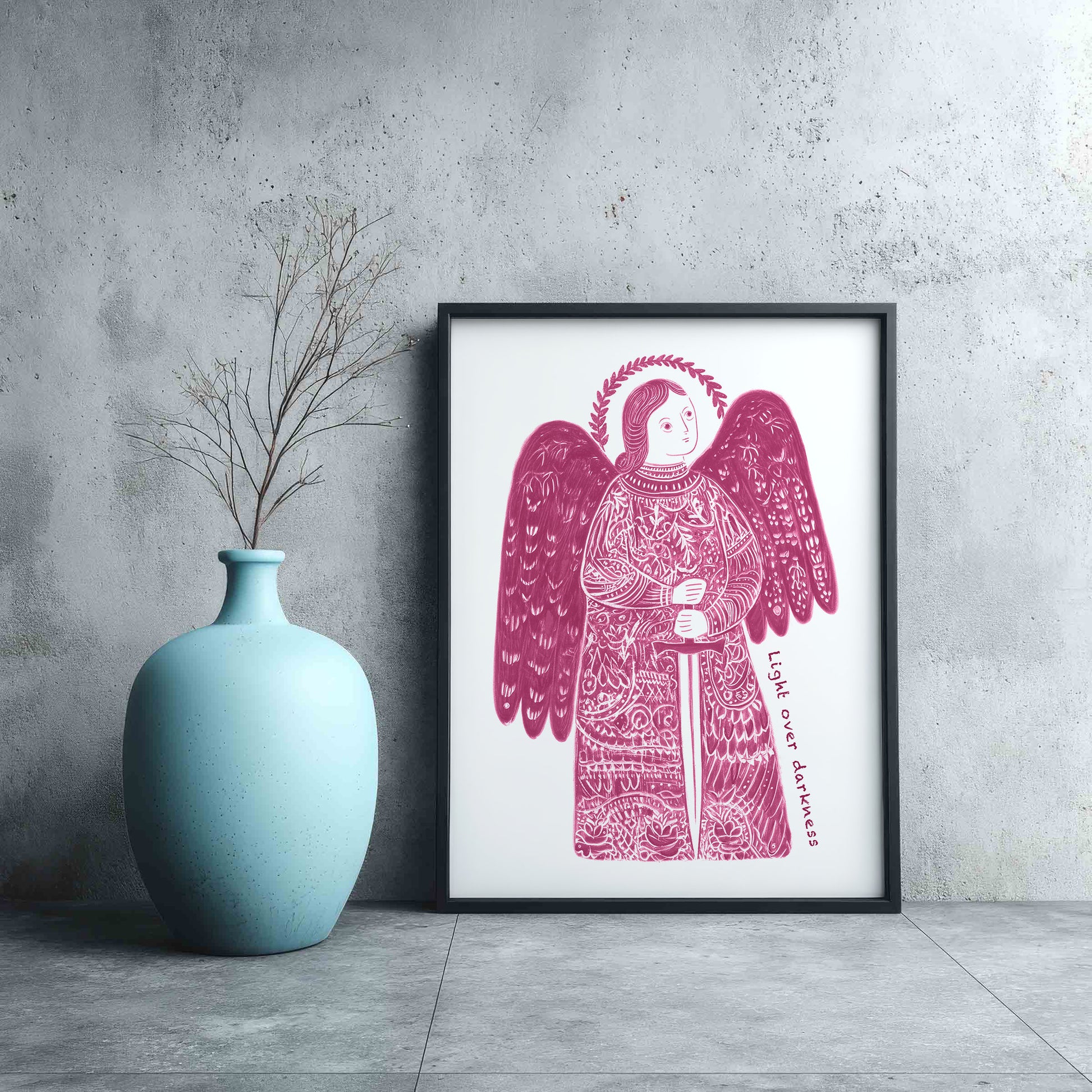 St Michael the Archangel Art Print - Pink interior mockup 09 - p_3_am_0000_Layer 2