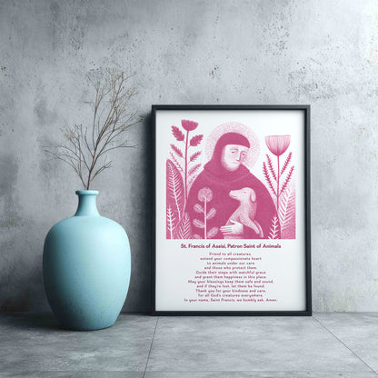 St Francis with Dog Art Print - Pink interior mockup 11 - p_3_franc_dog_0000_Layer 2