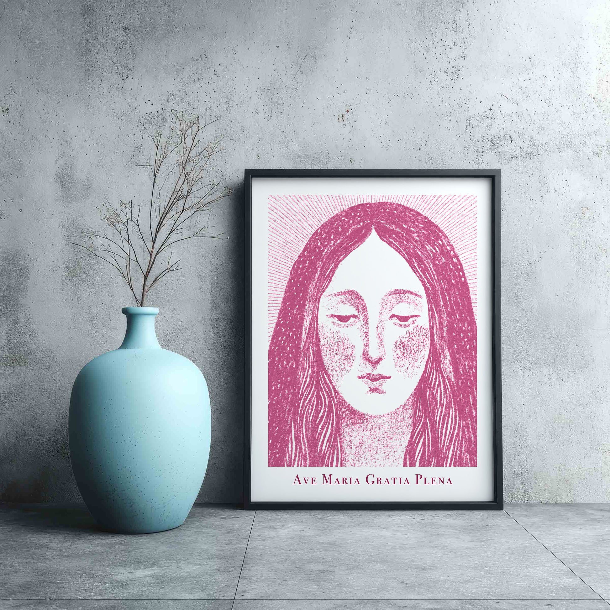Virgin Mary Art Print - Pink interior mockup 09 - p_3_maria_0000_Layer 2
