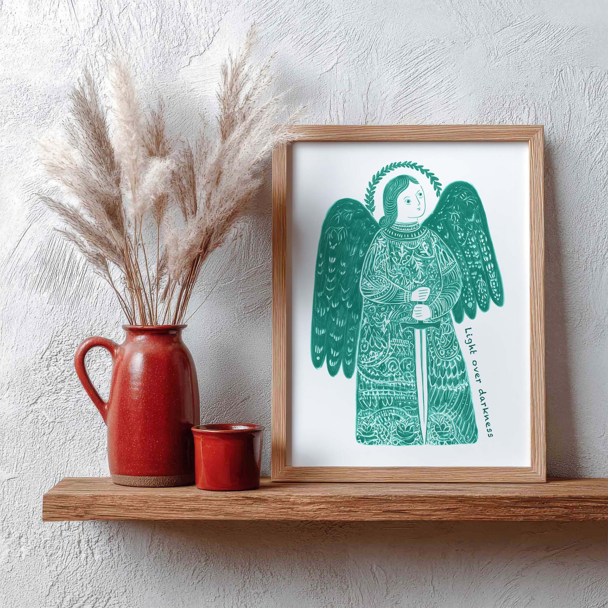 St Michael the Archangel Art Print - Teal interior mockup 09 - p_4_am_0001_Layer 2