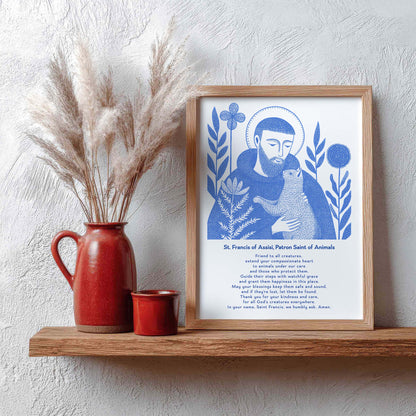 St Francis with Cat Art Print - Blue interior mockup 11 - p_4_franc_cat_0001_Layer 2