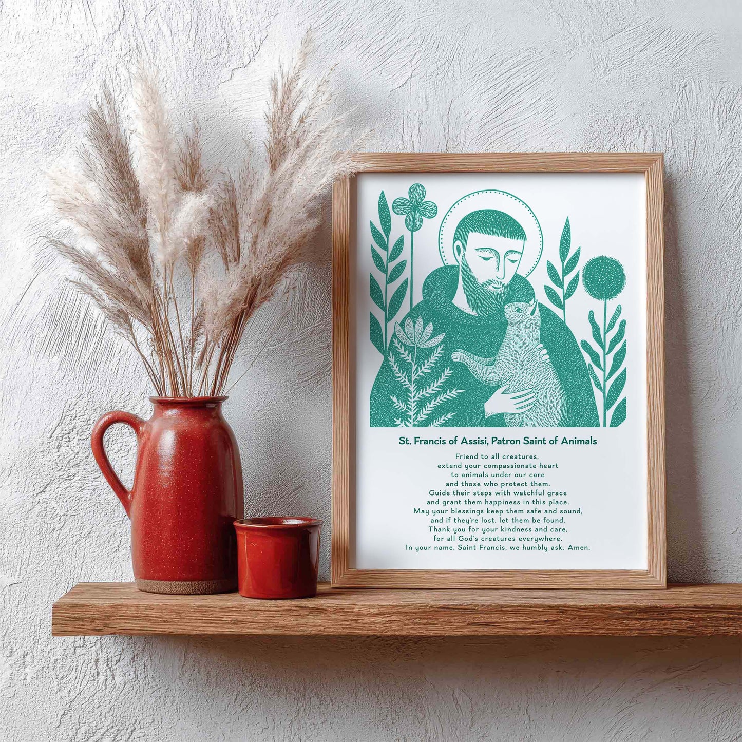 St Francis with Cat Art Print - Teal interior mockup 13 - p_4_franc_cat_0002_Layer 1
