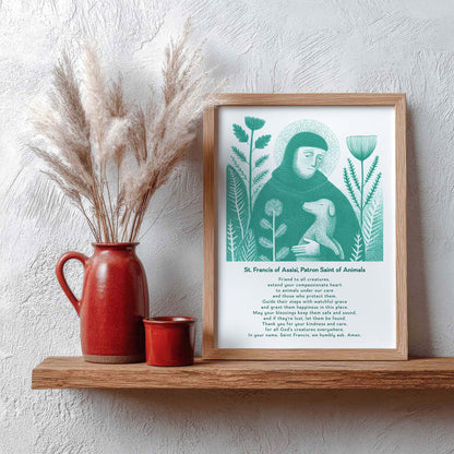 St Francis with Dog Art Print - Teal interior mockup 11 - p_4_franc_dog_0002_Layer 1