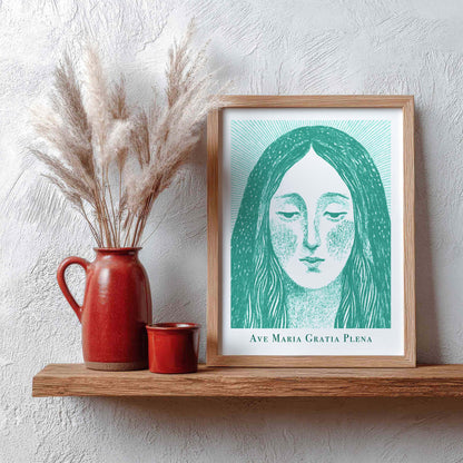 Virgin Mary Art Print - Teal interior mockup 09 - p_4_maria_0002_Layer 1