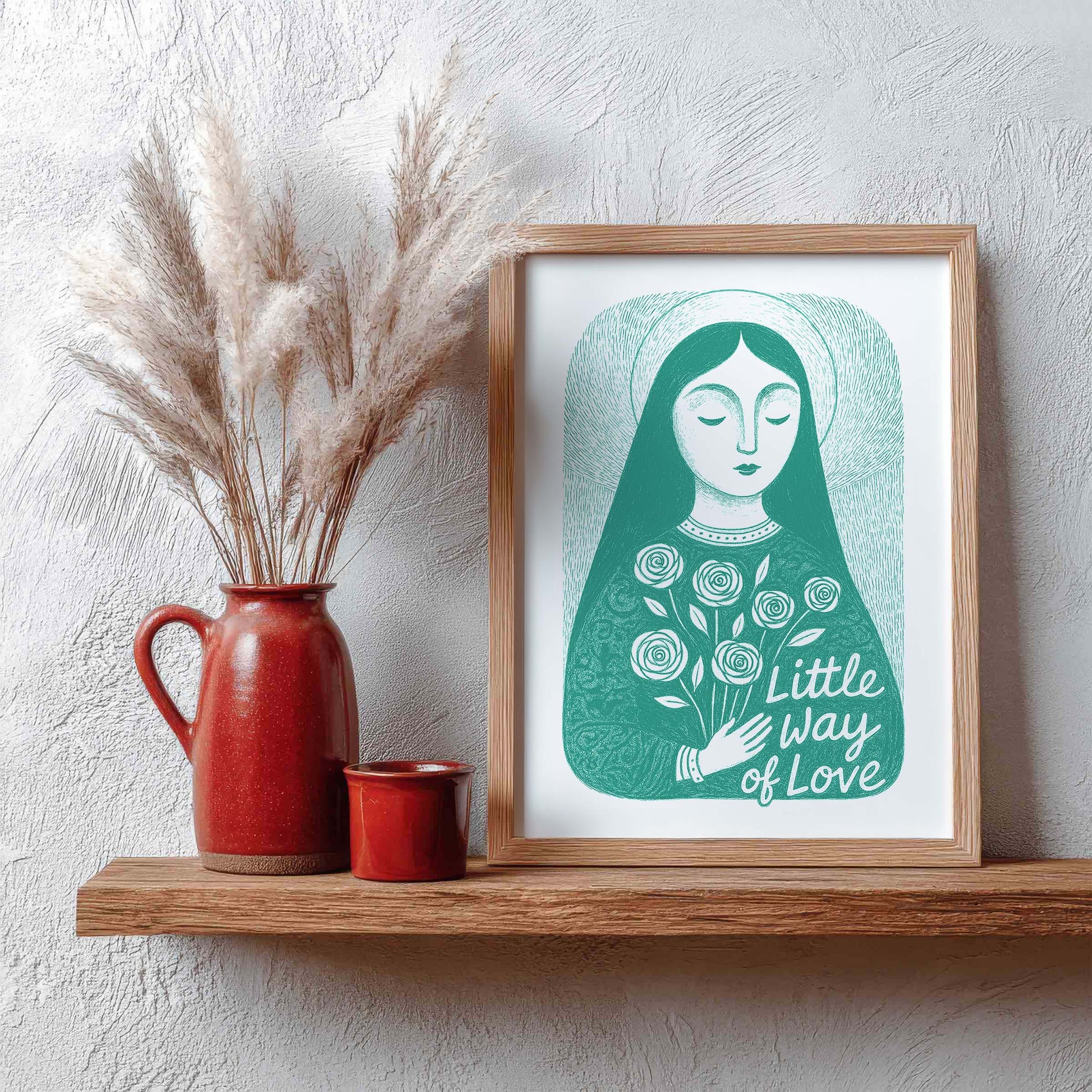 St Therese of Lisieux Art Print - Teal interior mockup 09 - p_4_ter_0002_Layer 1