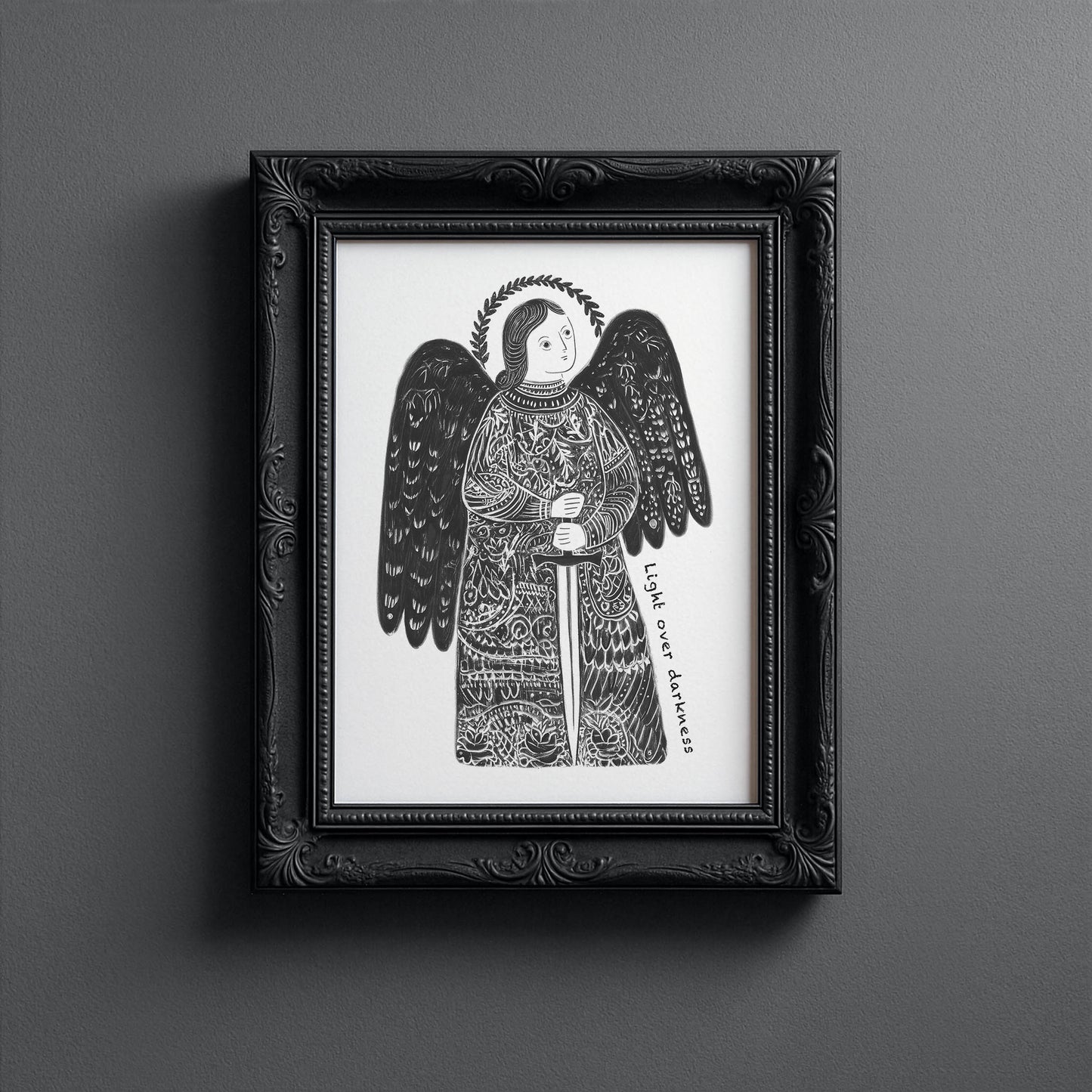 St Michael the Archangel Art Print - Black interior mockup 10 - p_5_am_0000_Layer 8