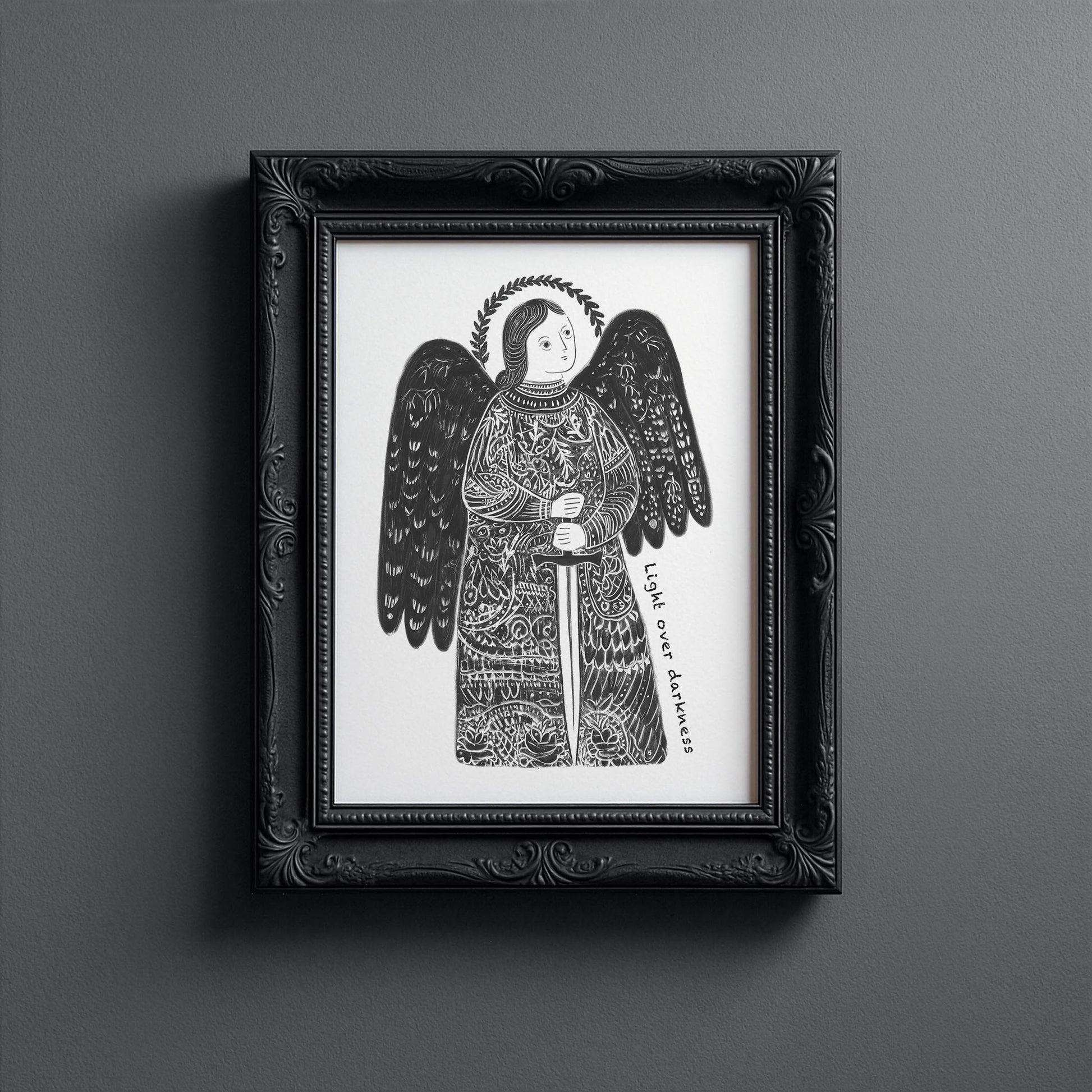 St Michael the Archangel Art Print - Black interior mockup 10 - p_5_am_0000_Layer 8