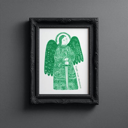 St Michael the Archangel Art Print - Green interior mockup 10 - p_5_am_0003_Layer 5
