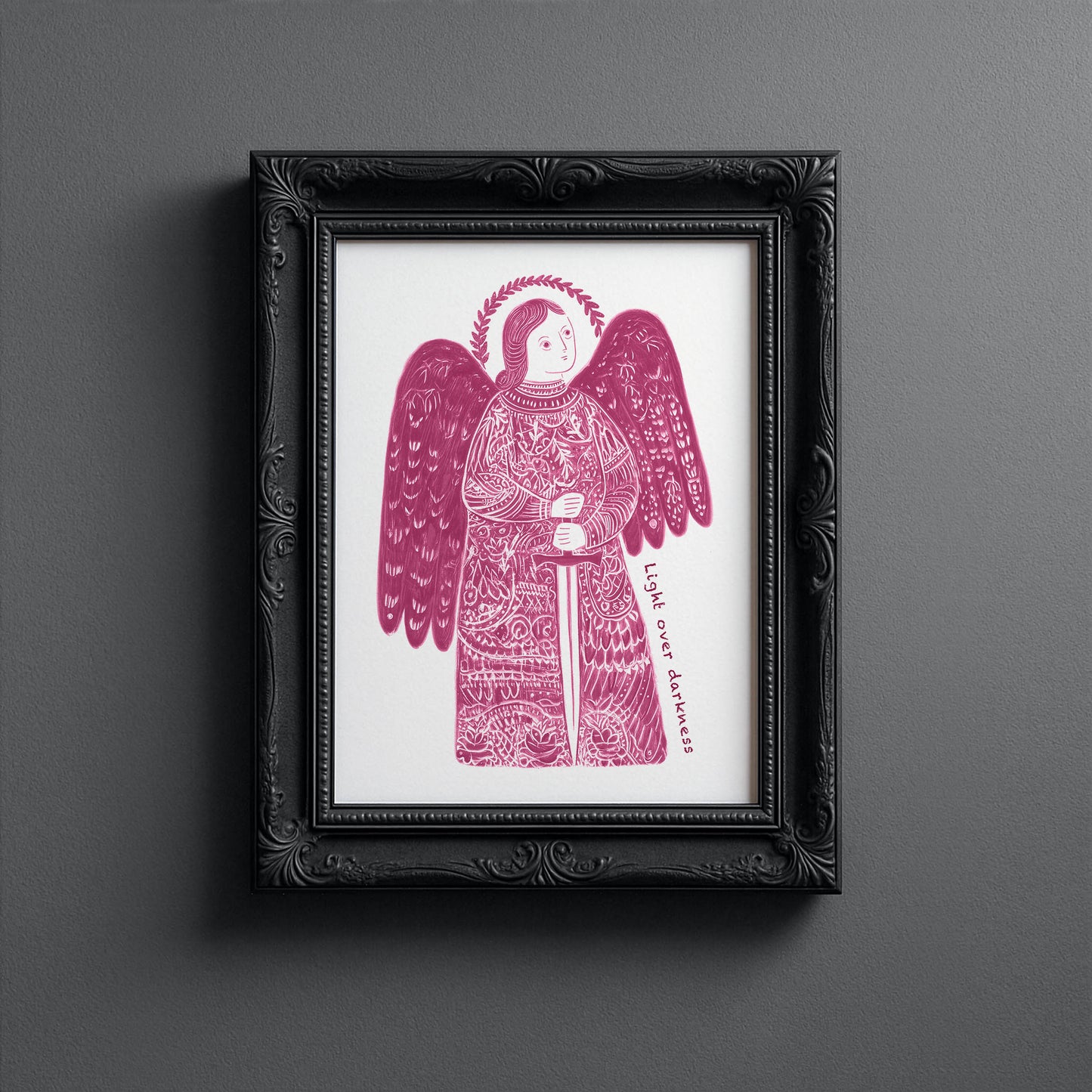 St Michael the Archangel Art Print - Pink interior mockup 10 - p_5_am_0004_Layer 4