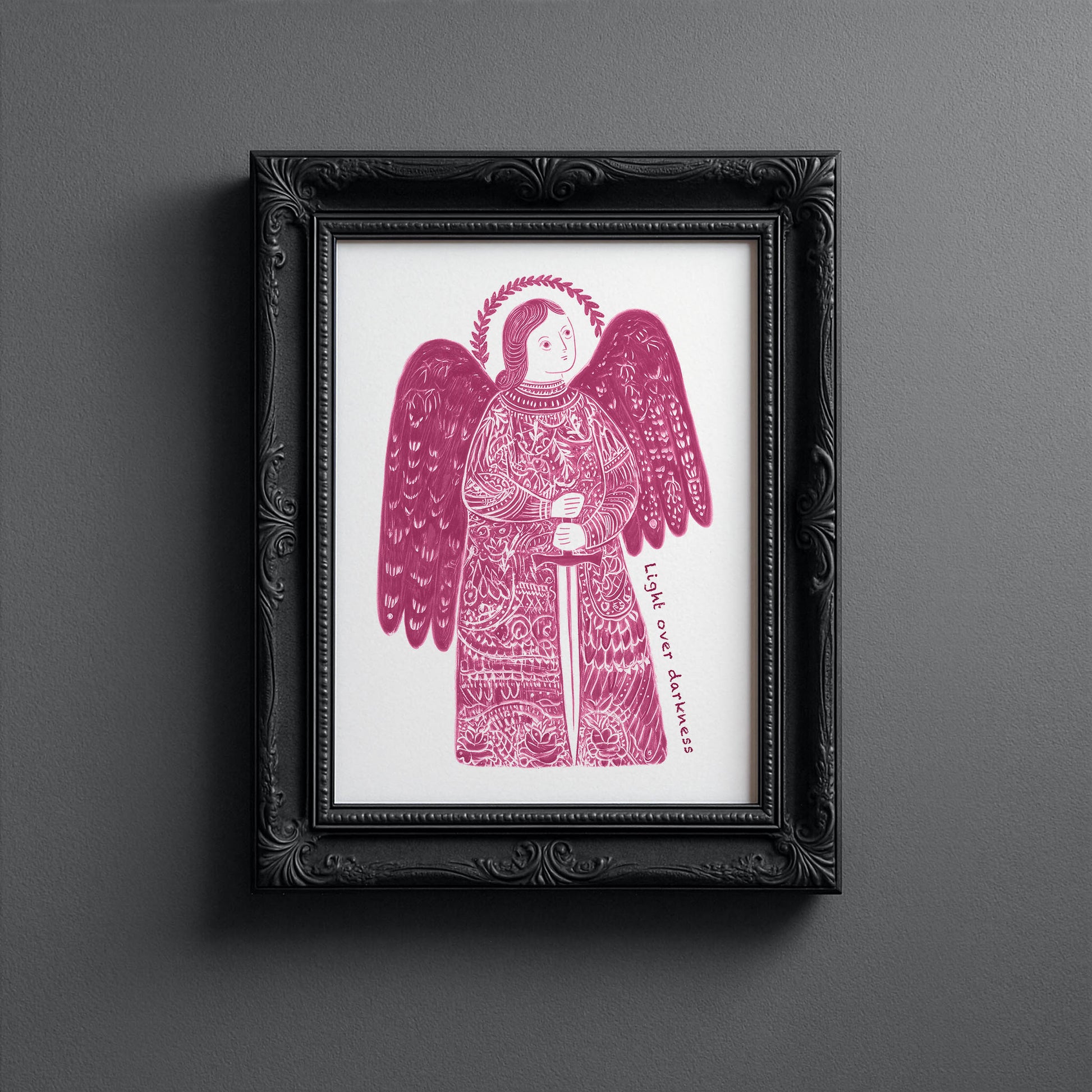 St Michael the Archangel Art Print - Pink interior mockup 10 - p_5_am_0004_Layer 4