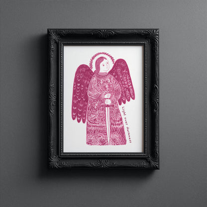 St Michael the Archangel Art Print - Pink interior mockup 10 - p_5_am_0004_Layer 4