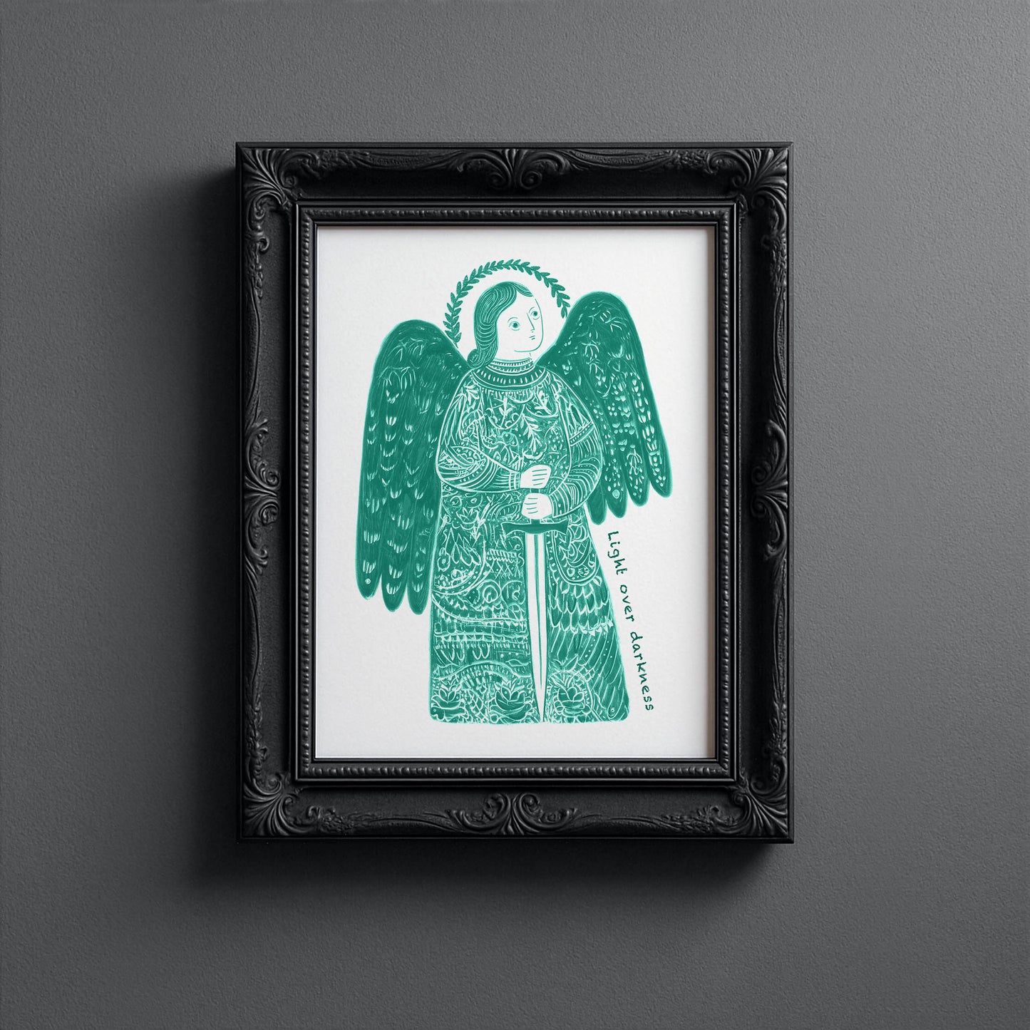 St Michael the Archangel Art Print - Teal interior mockup 10 - p_5_am_0007_Layer 1