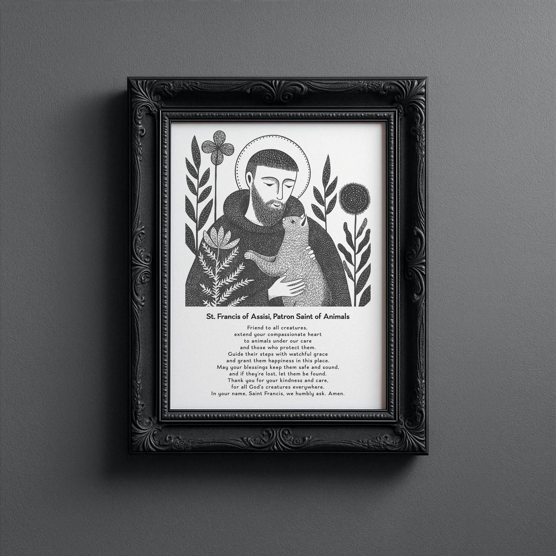 St Francis with Cat Art Print - Black interior mockup 11 - p_5_franc_cat_0000_Layer 10