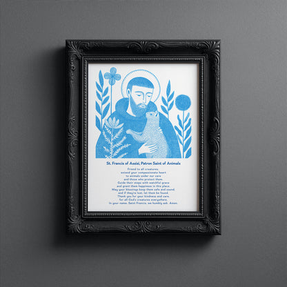 St Francis with Cat Art Print - Deep Blue interior mockup 13 - p_5_franc_cat_0002_Layer 8