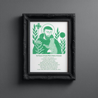St Francis with Cat Art Print - Green interior mockup 13 - p_5_franc_cat_0004_Layer 6