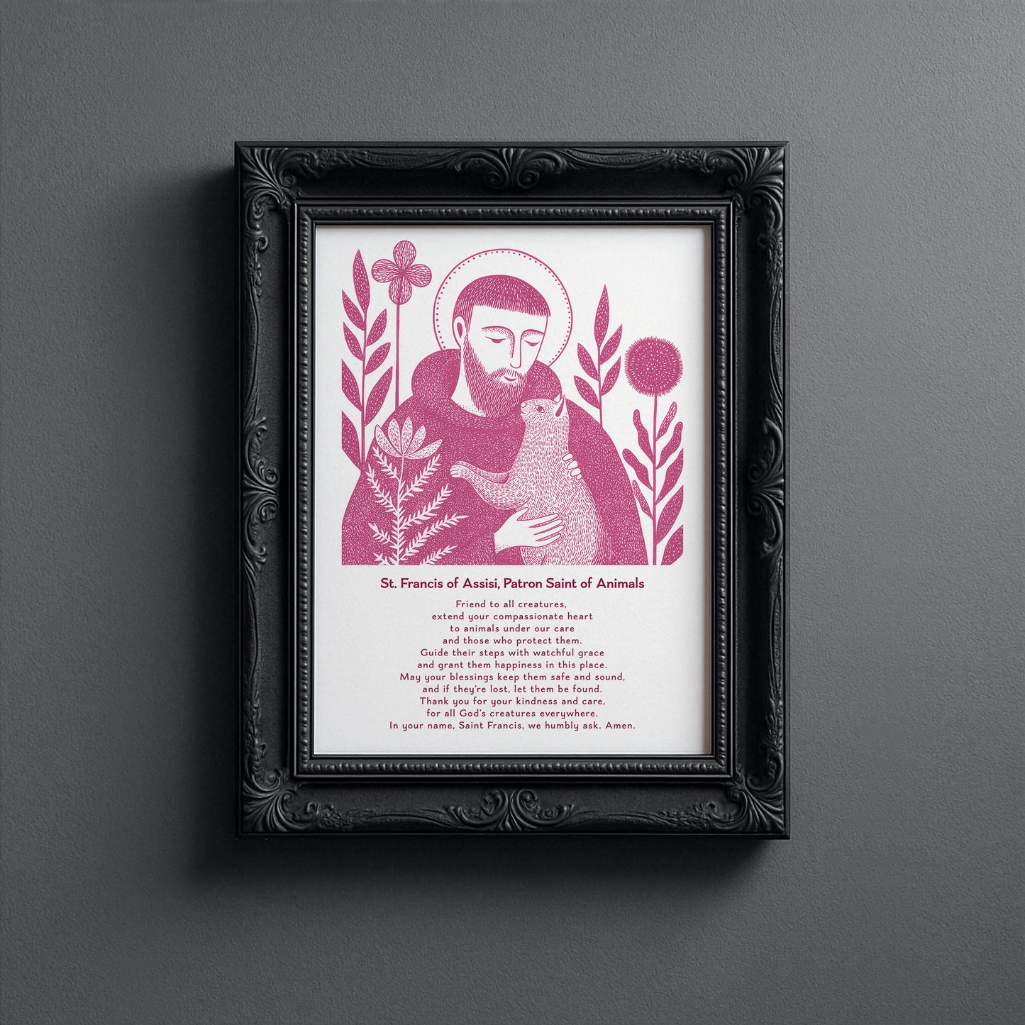 St Francis with Cat Art Print - Pink interior mockup 13 - p_5_franc_cat_0005_Layer 5