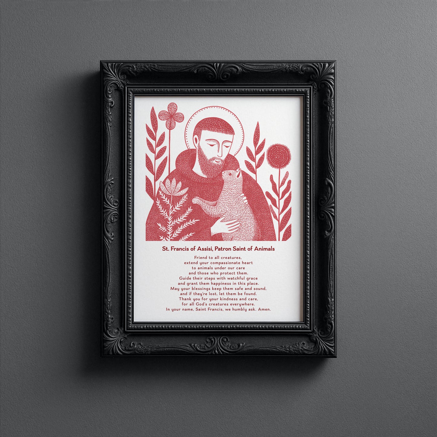 St Francis with Cat Art Print - Red interior mockup 13 - p_5_franc_cat_0007_Layer 3