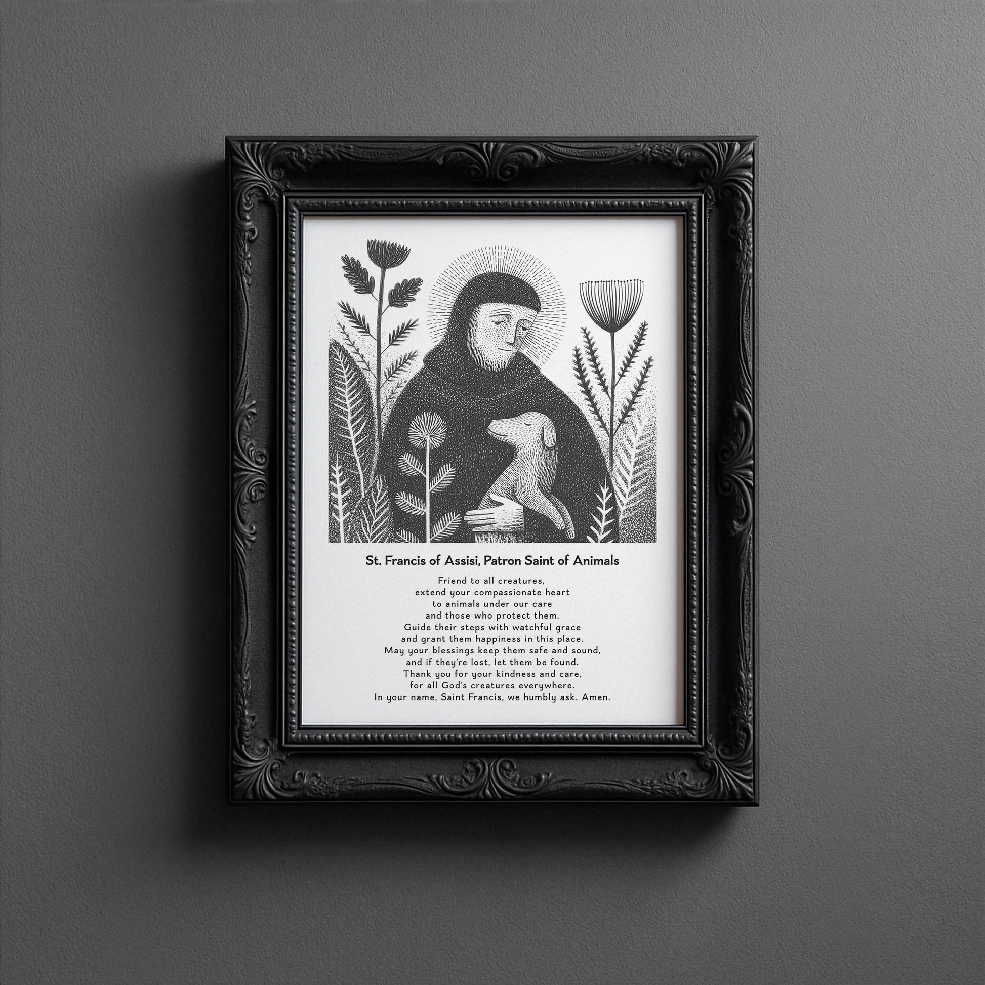 St Francis with Dog Art Print - Black interior mockup 11 - p_5_franc_dog_0000_Layer 8