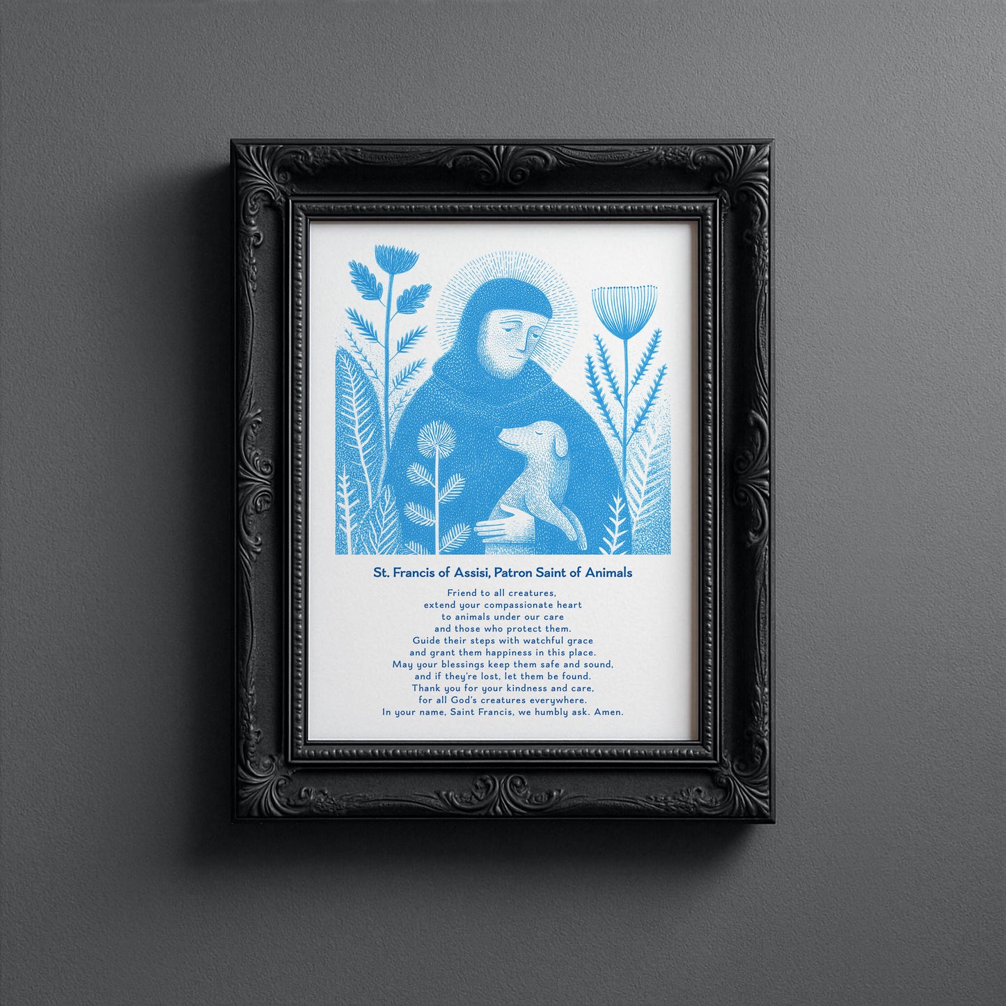 St Francis with Dog Art Print - Deep Blue interior mockup 13 - p_5_franc_dog_0002_Layer 6