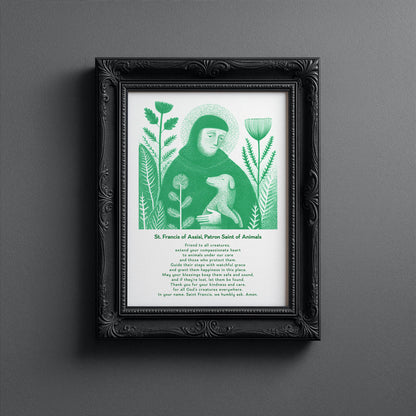 St Francis with Dog Art Print - Green interior mockup 13 - p_5_franc_dog_0003_Layer 5