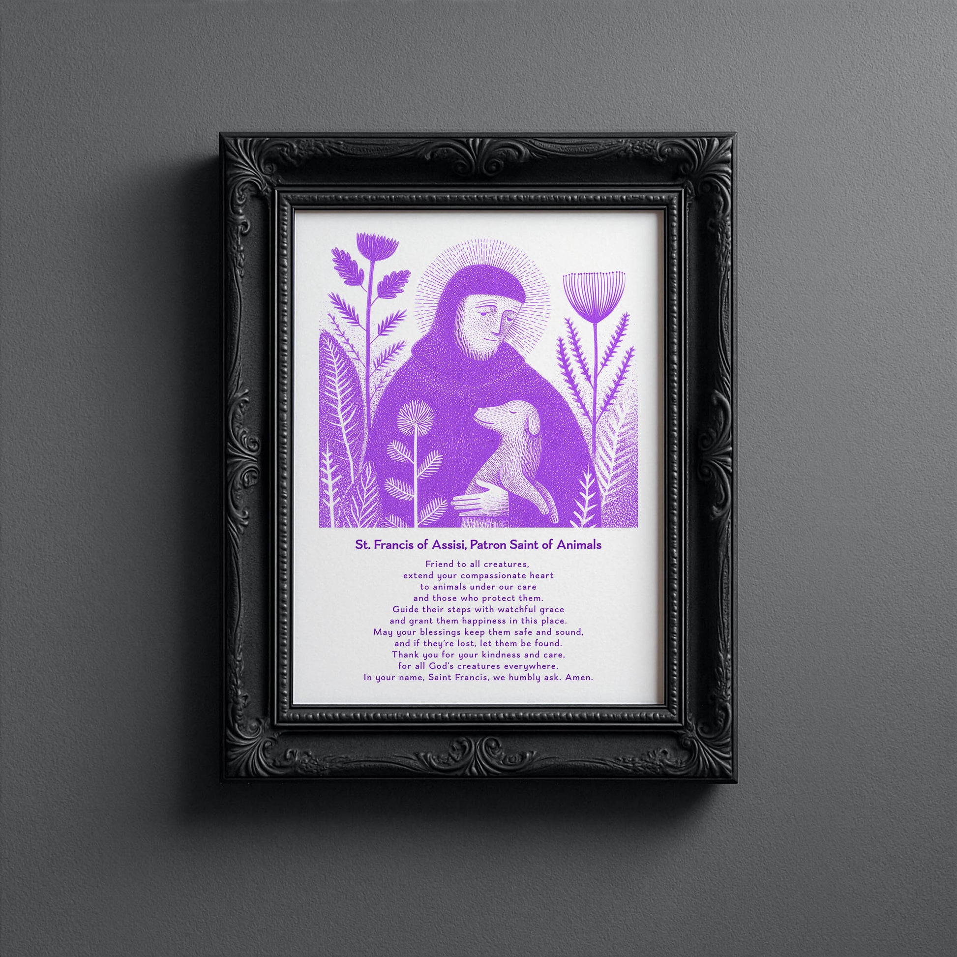 St Francis with Dog Art Print - Purple interior mockup 13 - p_5_franc_dog_0005_Layer 3