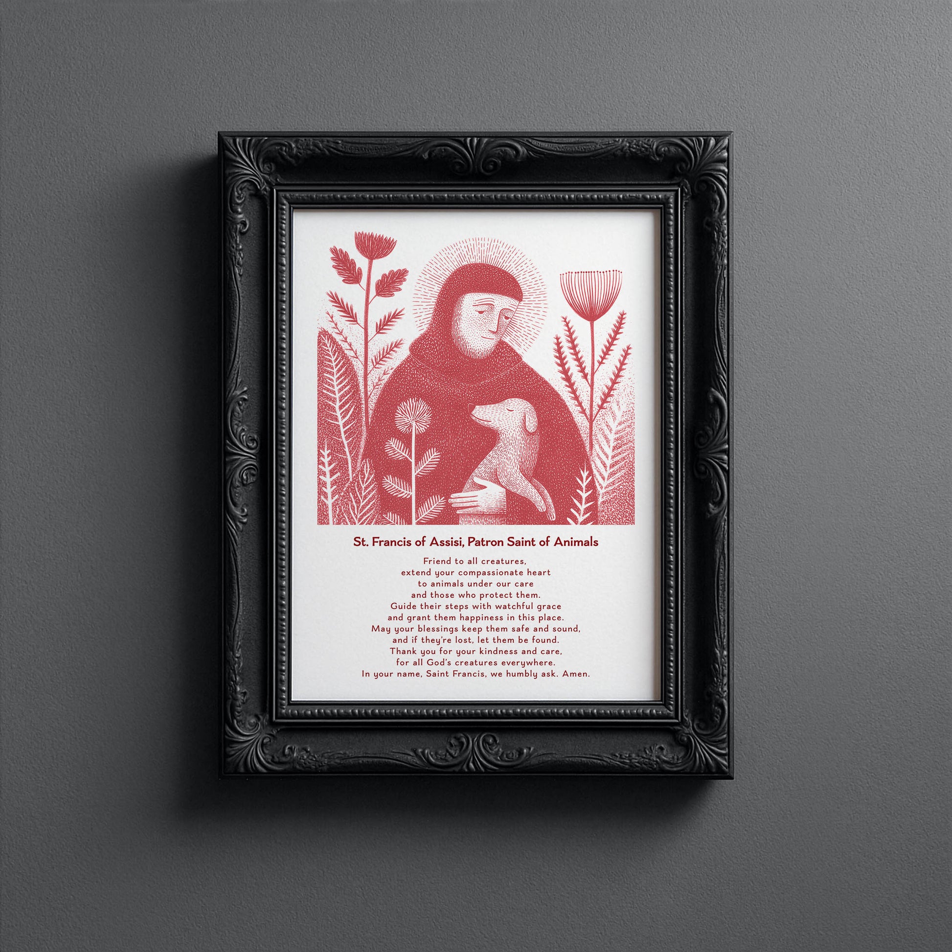 St Francis with Dog Art Print - Red interior mockup 14 - p_5_franc_dog_0006_Layer 2