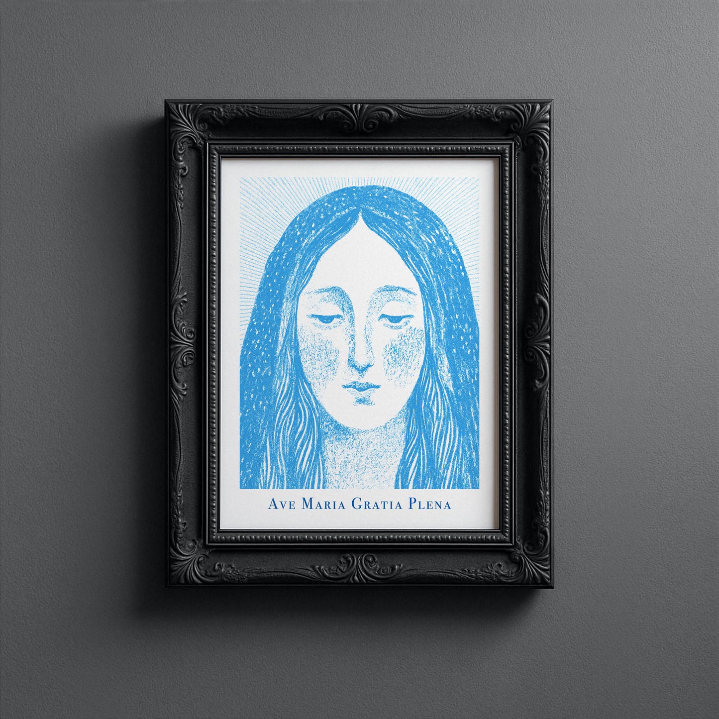 Virgin Mary Art Print - Deep Blue interior mockup 10 - p_5_maria_0002_Layer 6