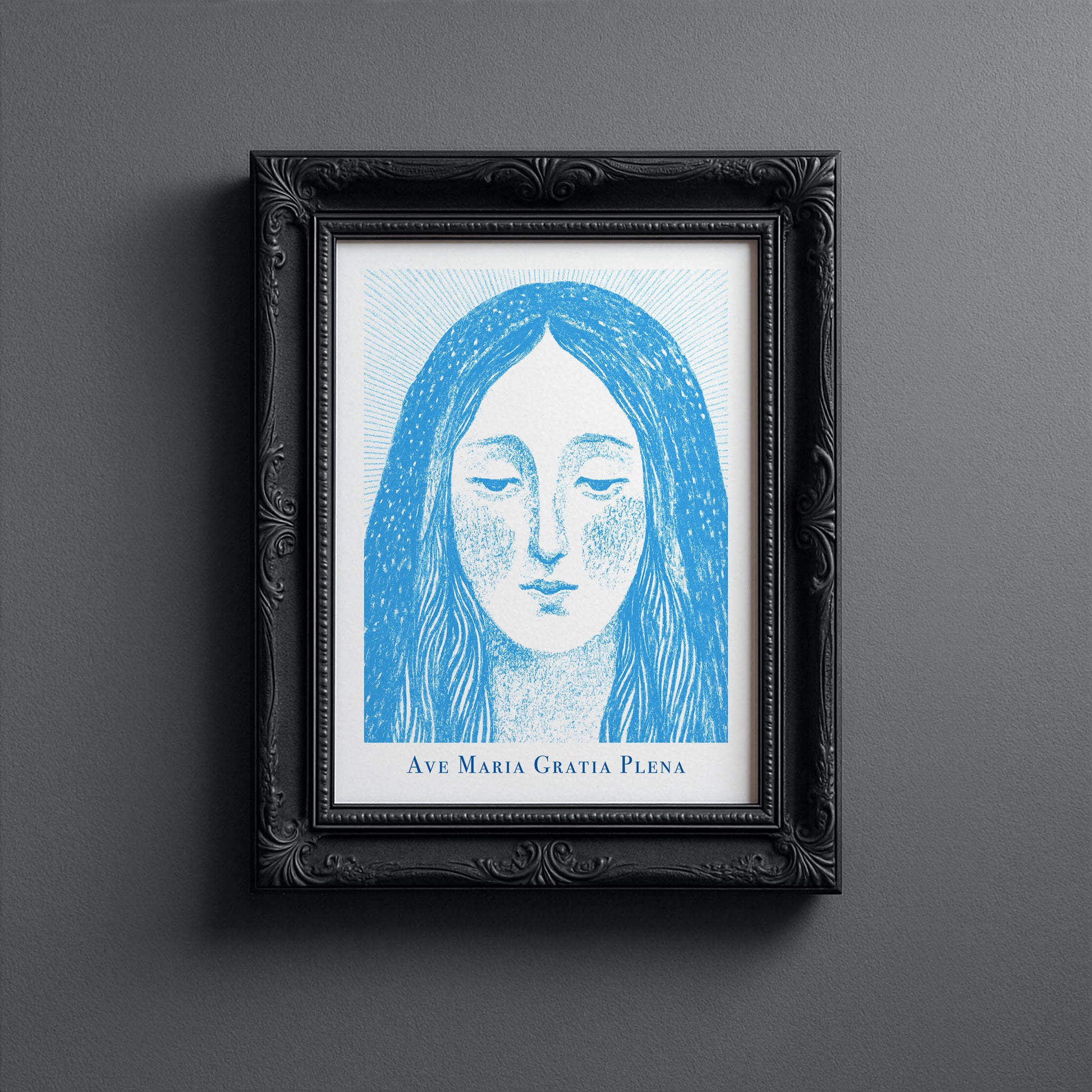Virgin Mary Art Print - Deep Blue interior mockup 10 - p_5_maria_0002_Layer 6